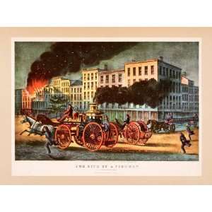   Fire Brigade Buildings Flames   Original Color Print