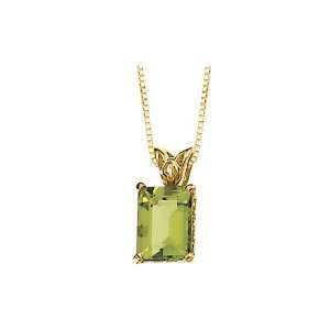  14K Yellow Gold 7 x 5 MM Emerald Cut Peridot Pendant with 