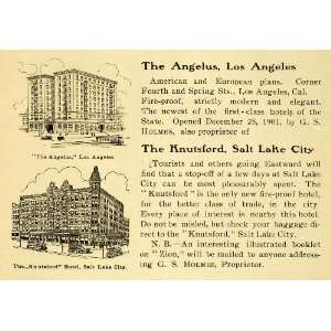  1903 Ad Angelus Hotel CA Knutsford Hotel Salt Lake City 