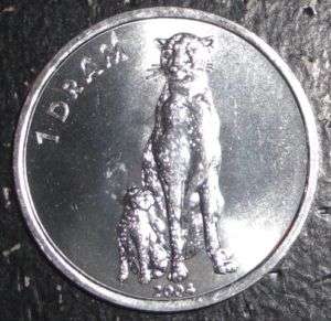 2004 Nagorno 1 dram Cheetah wbaby cat animal coin  