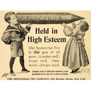 1895 Ad Spencerian Fountain Pen Antique Children NY   Original Print 