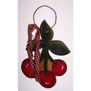 ABC Products   Primitive ~ Wooden Cherries   On Black Wire (With 