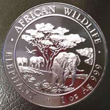 2012 1 oz. silver Somalian African Elephant, BU, Straight from Mint 