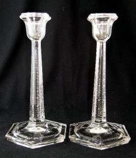 Fostoria elegant deep etching candlesticks (#1963),pair  