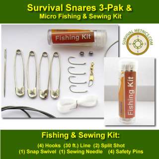 Thompson Survival Snares 3 Pak and Micro Fishing / Sewing Kit  