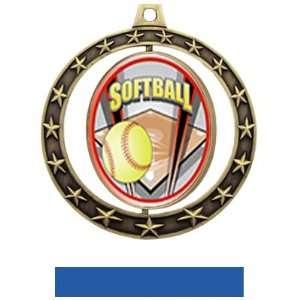 Hasty Awards Softball Spinner Medals M 7701 GOLD MEDAL / BLUE RIBBON 2 