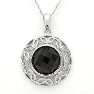 Sterling Silver and Faceted Black Resin Dome Pendant with Flower Leaf 
