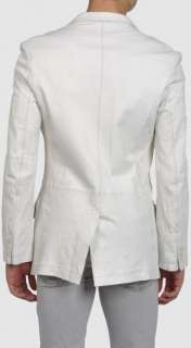 Mens Customized Slim Fit White Leather Blazer Coat Bespoke Hand 