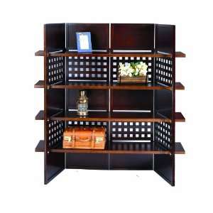   Panel Walnut Finish Room Divider with Book Shelves: Home & Kitchen