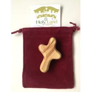  Olive Wood Small Pocket Comfort Cross Package with Velvet 