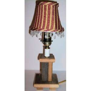   Crafts ~ Primitive Stressed Wood Small Electric Table Lamp/Night Light