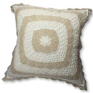   Hand Crochet Cream Linen Cushion Cover / Pillow Case: Home & Kitchen