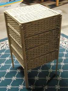 ANTIQUE WICKER SEWING KNITTING VANITY STAND UP FOLDING TABLE CABINET 