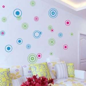24 colorful circles removable vinyl art wall decals  