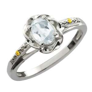   Oval Sky Blue Aquamarine Canary Diamond Sterling Silver Ring Jewelry