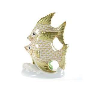  Herend Pair of Fish Butterscotch Fishnet