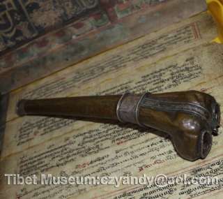 Amazing Antique Tibetan Silvered Bronze Trumpet Horn@  