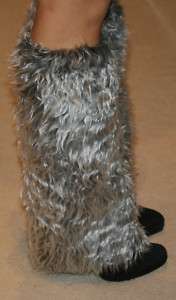 Silver gray furry boot covers fuzzy leg warmers  
