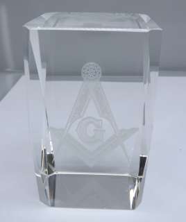 Crystal Paperweight Weight Mason Masonic Freemasonry Blue Laser etched 