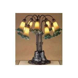  22H Amber/Green Pond Lily 10 Lt Table Lamp: Home 