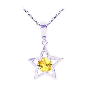 14K White Gold TwinK le Star Pendant Yellow Sapphire , Chain  NOT 