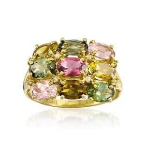    3.80 ct. t.w. Multicolored Tourmaline Ring In Vermeil: Jewelry