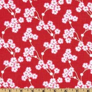  44 Wide Tossed Floral Vines Red Fabric By The Yard: Arts 
