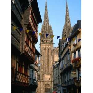 Towers of Cathedral St. Corentin in Rue Kereon, Quimper, France 
