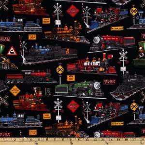  44 Wide Just Train Crazy Locomotives Black Fabric By The 