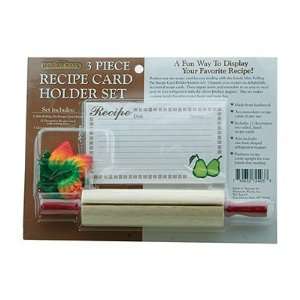   Woods 3 Piece Rolling Pin Recipe Card Holder Set: Kitchen & Dining