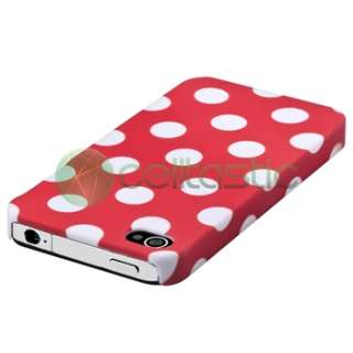 Red Large Dot Cover Case+Front Mirror Back Clear SP For Apple iPhone 4 