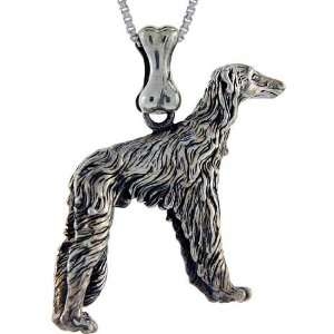  925 Sterling Silver Borzoi Dog Pendant (w/ 18 Silver 