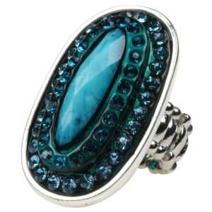  Large Turquoise Crystal Stone with Cz Stone Stretch Bling Ring