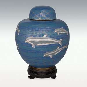 Blue Dolphin Cloisonne Cremation Urn   Handcrafted   Free Shipping
