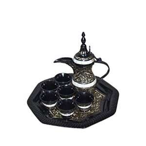  Arabic Bedouin Black Gold Brass Coffee Tea Service Set 