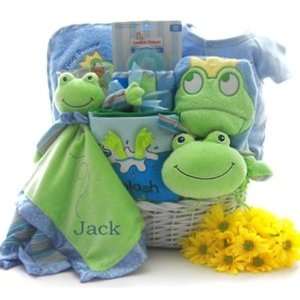  Froggy Friends Personalized Baby Gift Basket: Baby