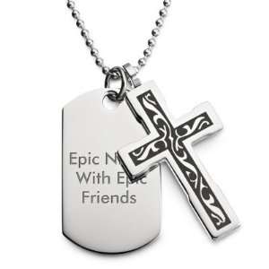  Personalized Tattoo Cross Dog Tag  Vertical Gift Jewelry