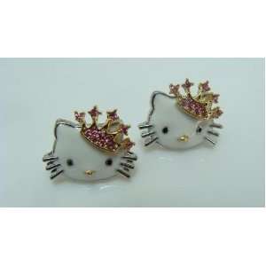 Hello Kitty Enamel with Pink Crystal Crown Stud Earring set by Jersey 