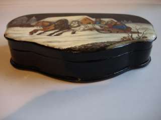 RUSSIAN LACQUER BOX OIL PAINT HORSE CARRIAGE ROMANCE  