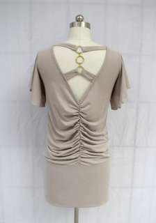 BL817 TAUPE STRETCH PLEATED OPEN BACK PARTY DRESS M  
