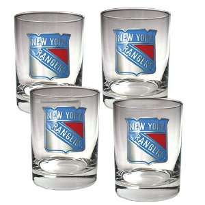   York Rangers NHL 4pc Rocks Glass Set   Primary Logo 