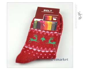2011 Christmas Reindeer Socks Winter Warm Womens Socks Wool Angora 