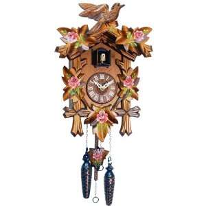  German Black Forest Cuckoo Clock   Carved With Red Flowers 