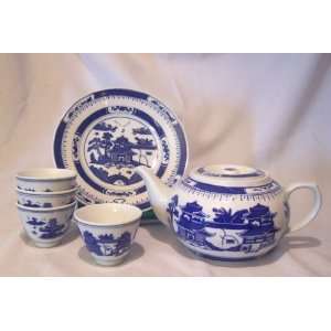  Authentic ORIENTAL TEA SERVICE Set w/Tea Pot, Cups & Plate 