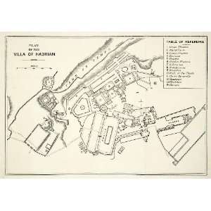  Engraved Map Villa Hadrian Tivoli Italy Emperor Palace Complex Plan 