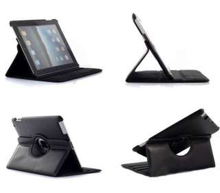 360° Rotating iPad 2 Black Leather Cover Case+Protector  
