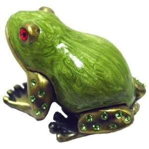  Green Frog Enameled Bejeweled Crystal Trinket Box: Home 