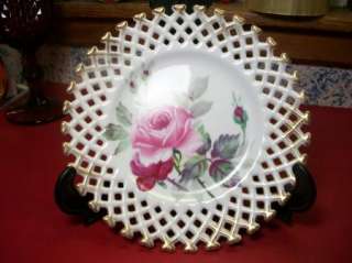 Decorative Hand Painted Lefton Floral Lattice Plate  