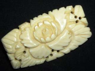 Early Carved High Relief Ox Bone Lotus/ Rose Brooch Pin  