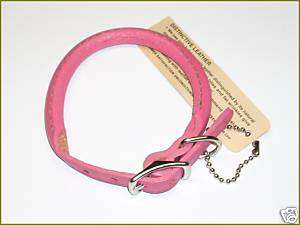 ROLLED LEATHER DOG COLLAR >PINK 